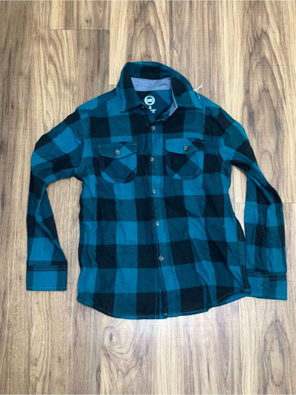 wonder nation Teal and Black Plaid Long Sleeve Shirt